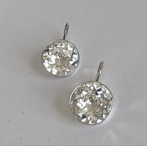 Swarovski Original Large 15mm Round Circle Silver Tone Crystal Drop Earrings